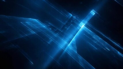 Abstract blue geometric shapes moving in dark space