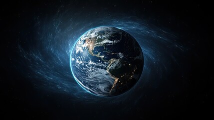 Wall Mural - a digital rendering of earth surrounded by swirling blue energy against a dark space background