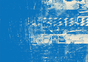 Poster - Glitch distorted geometric shape . Noise destroyed logo . Trendy defect error shapes . Glitched frame .Grunge textured . Distressed effect .Vector shapes with a halftone dots screen print texture.