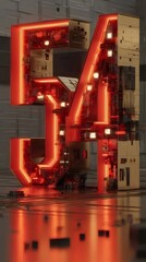 Fototapete - 赤い光沢のある幾何学的な数字は金色の金属製の背景に浮かび上がる未来的な技術の抽象的な３Ｄレンダリング