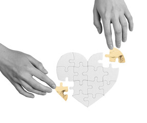 puzzle pieces forming a heart. teamwork, strategy, and creative design to solve the challenge and