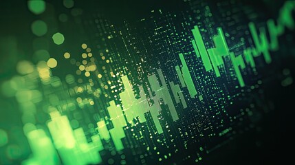 Wall Mural - a close up view of a digital display showing a green waveform with bokeh effect in the background