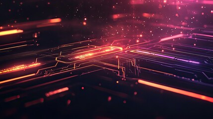 Wall Mural - abstract technological background with glowing lines and particles in a dark space