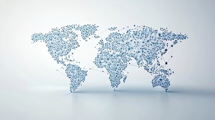 Wall Mural - a digital world map made of connected dots and lines on a light gray background surface view