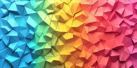 Abstract colorful rainbow colors texture with geometric triangular 3d triangles pattern wall background banner illustration, textured backdrop for design web, wallpaper (Generative