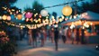 © Newleks - Paper lanterns glowing overhead, illuminating blurred crowd celebrating street party with festive energy, radiating warmth and communal spirit during nighttime gathering
