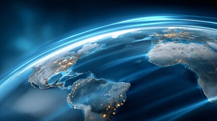 Aufkleber - Digital Earth with Futuristic Blue Glow and Technological Data Connections Around the Globe, Generative AI