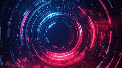 Wall Mural - abstract circular technology background with glowing blue and red lights and dark center
