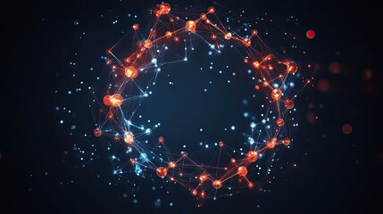 Wall Mural - abstract network of interconnected spheres and lines forming a circular shape on dark background