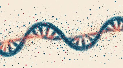 Wall Mural - illustration of a dna double helix strand with scattered particles on a light background
