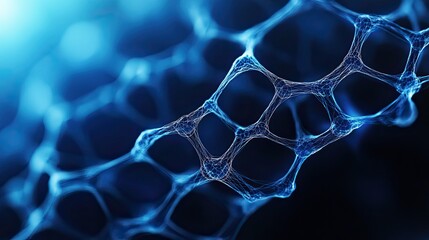 Wall Mural - a close up view of a blue and white abstract network structure against a black background space