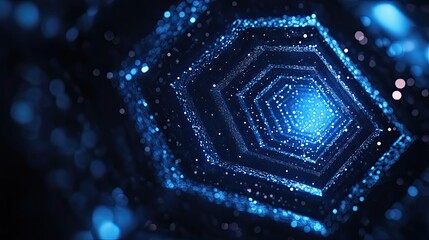 Wall Mural - abstract blue hexagonal tunnel with sparkling lights creating a futuristic atmosphere and depth