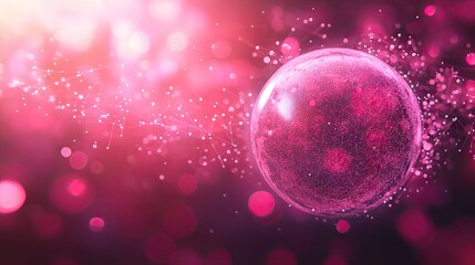 Wall Mural - a pink sphere with glowing particles and connected lines on a bokeh filled pink background art