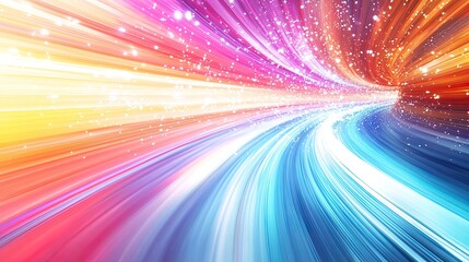 Wall Mural - abstract multicolored light streaks converging in a tunnel with sparkling light particles effect