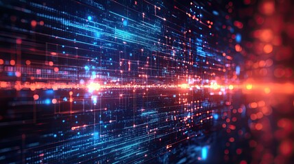 Wall Mural - abstract digital network background with blue and red glowing light effects and data streams