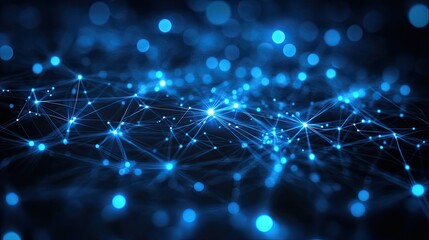 Wall Mural - abstract blue network with glowing nodes and connecting lines in a dark background design element
