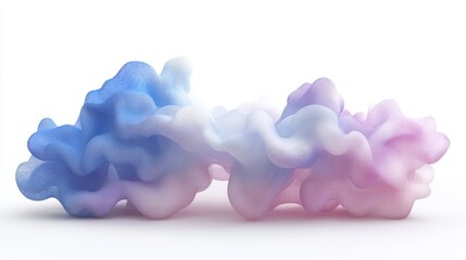 Abstract, three-dimensional, fluid, multicolored, shapes against a white background.