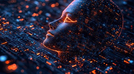 Wall Mural - ai face concept, digital representation of artificial intelligence face integrated with tech feature