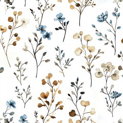 Naklejka na meble Delicate floral pattern of small, muted flowers and branches on a white background