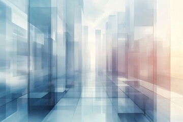 Fototapete - ソフトブルーと白の抽象的なガラス幾何学的構造建築の透明な現代都市デザイン