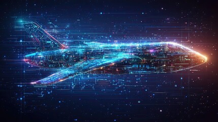 Wall Mural - aviation technology concept, graphic of aircraft with futuristic control system and digital elements