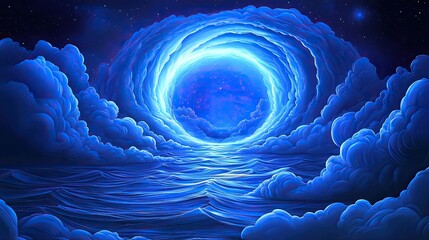 Poster - Celestial Portal Through Glowing Clouds Above Ocean