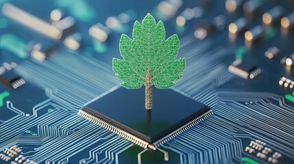 Poster - Green Technology Tree Growing on Microchip Circuit