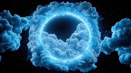Poster - Glowing Blue Nebula Circle in Space Cloud Art