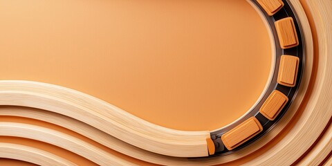 Poster - Abstract Wooden Concentric Curves With Orange Blocks