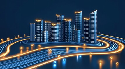 Poster - Illuminated Cityscape Modern Digital Smart City Design