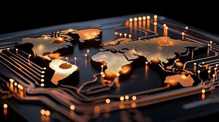 Poster - Global Network Illuminated Circuit Board Map