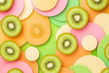 Aufkleber - Colorful Circles Featuring Sliced Kiwi Fruit