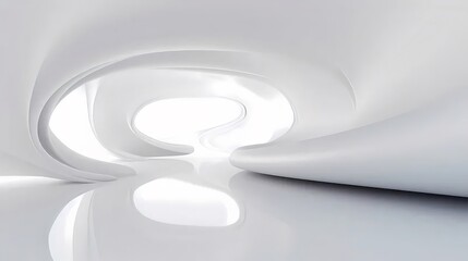 Fototapete - 明るい白い抽象的な背景に滑らかな曲線を描く未来的建築インテリアデザイン