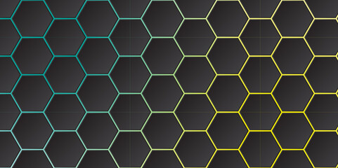 Wall Mural - abstract blue and yellow gradient with dark hexagon. abstract hexagonal background on gradient.