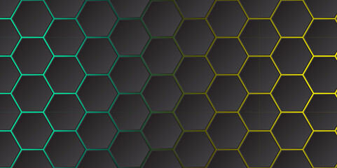 Wall Mural - abstract blue and yellow gradient with dark hexagon. abstract hexagonal background on gradient.