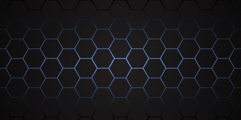 Wall Mural - abstract dark hexagon technology background with blue light. hexagonal gaming vector tech illustrati