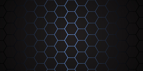 Wall Mural - abstract dark hexagon technology background with blue light. hexagonal gaming vector tech illustrati