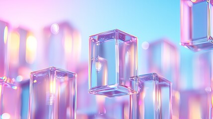 Aufkleber - Abstract Glass Cubes in Pastel Colors