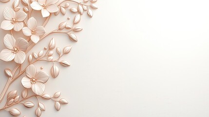 Poster - Elegant Rose Gold Floral Branch Design on White