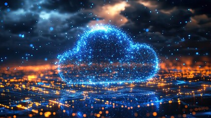 Wall Mural - cloud computing network concept in 3d, representing digital data flow, technology, and connectivity