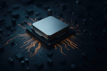 cpu mounted on circuit board with circuit in background.