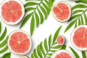 Aufkleber - Figs and Palm Leaves Arranged Artistically on White