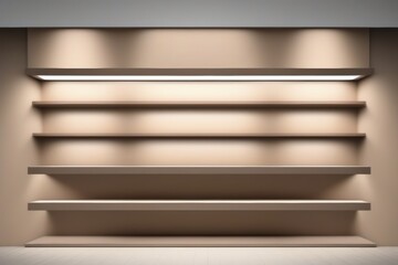 Poster - Minimalist wall shelf with soft lighting in neutral tones