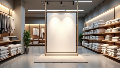 Poster - Modern retail store interior with shelves of towels and blank display  