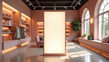 Aufkleber - Modern interior with illuminated display in stylish retail space  