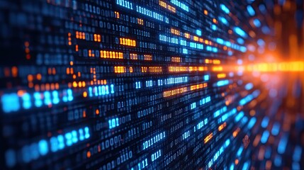 Digital binary code and streaming data abstract wallpaper for technology and coding-related designs.