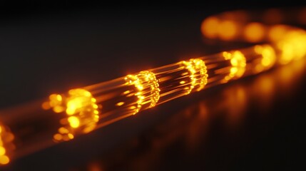 Poster - Glowing orange glass tube with segments, close-up.