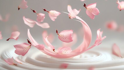 Wall Mural - pink petals dance: a whirlwind of delicate blossoms
