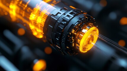 Aufkleber - Glowing orange core of futuristic cylindrical machine.