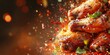 © PM Studeo - fresh chicken boned wings in buffalo barbeque, or spicy sauce with flying ingredients and spices hot ready to serve and eat food commercial advertisement menu banner with copy